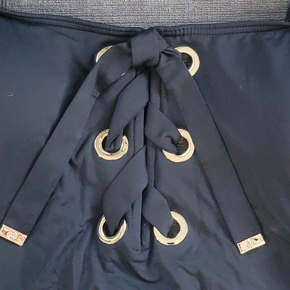 Michael Kors Women's Black Lace Up Gold Grommets One Piece Swimsuit Size 8 - Picture 9 of 13